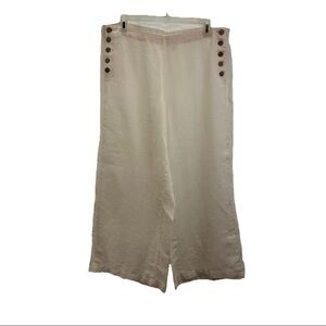 J. Jill Womens White High Rise Flat Front Button Detailing Crop Linen Pant Sz L